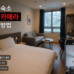 스마트폰 손전등으로 숙소 안 숨겨진 카메라를 확인하는 모습