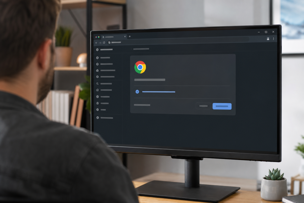 Chrome 정보 화면에서 브라우저 버전과 업데이트를 확인하는 모습