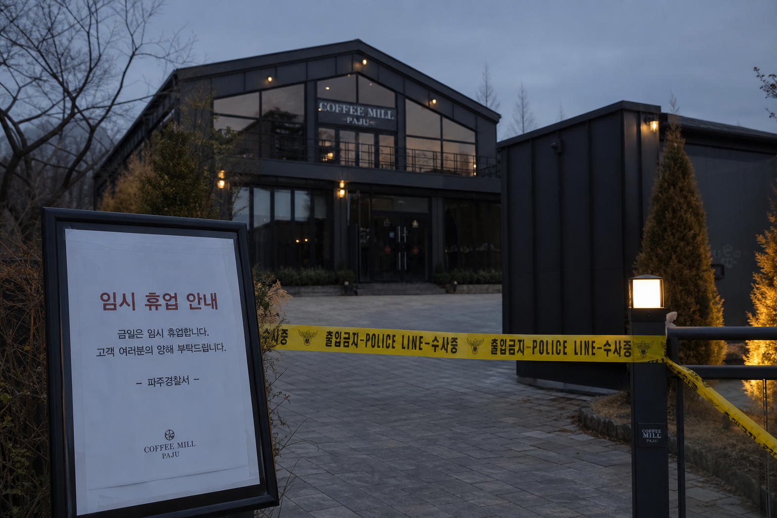 실종 여성 시신이 발견된 파주 카페 외부 현장