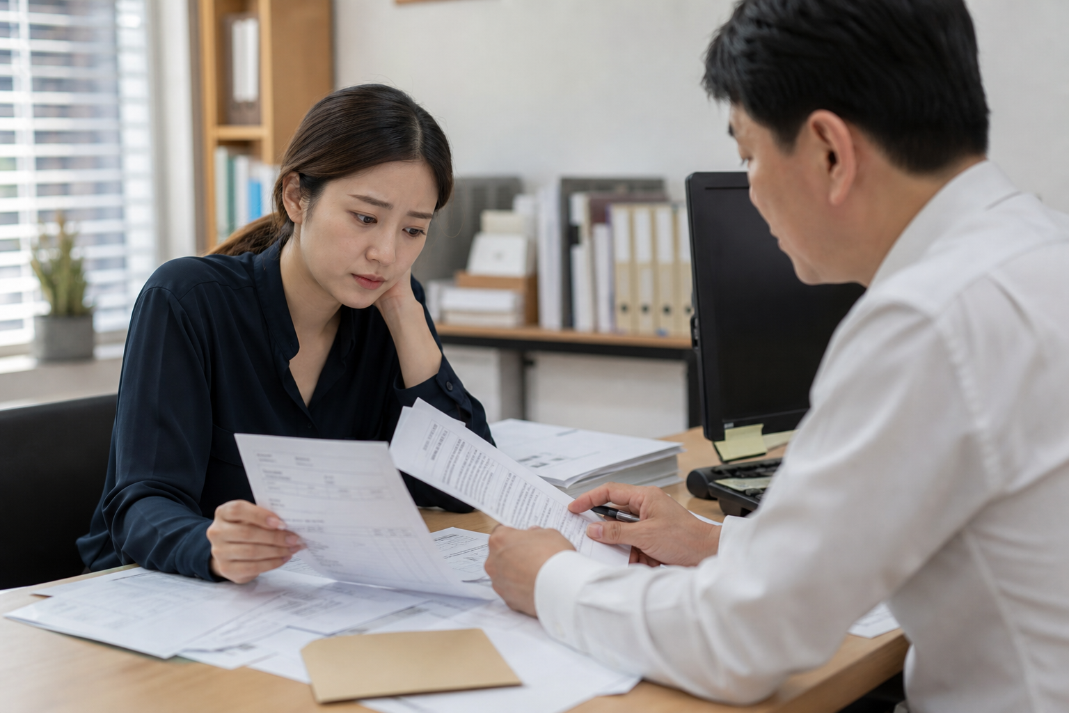 임금체불 근로자가 도산대지급금 신청 서류를 확인하는 모습