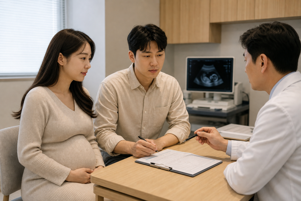 임신 중인 배우자의 병원 진료에 동행한 모습