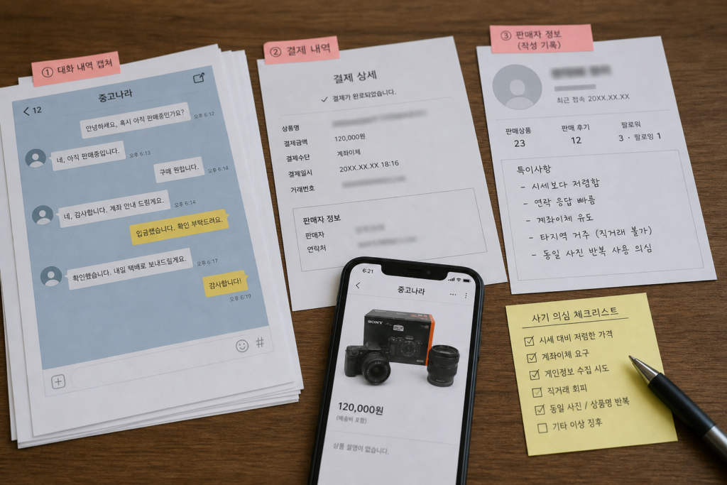중고거래 사기 신고에 필요한 채팅과 입금내역 증거자료