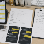 중고거래 사기 신고를 위해 스마트폰 채팅과 입금내역을 확인하는 모습