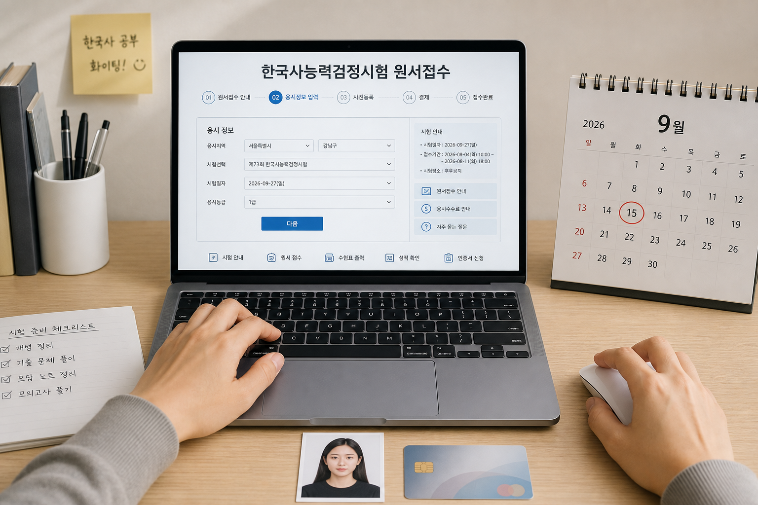 제80회 한국사능력검정시험 원서접수를 준비하는 노트북과 일정표