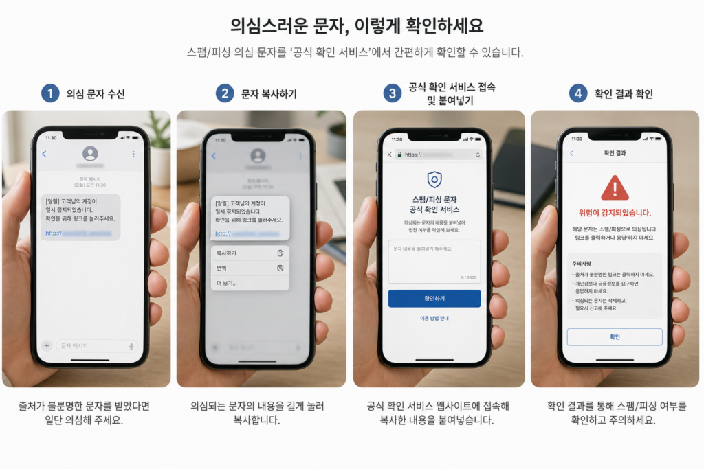 보호나라 스미싱 확인서비스에 의심 문자를 입력하는 모습