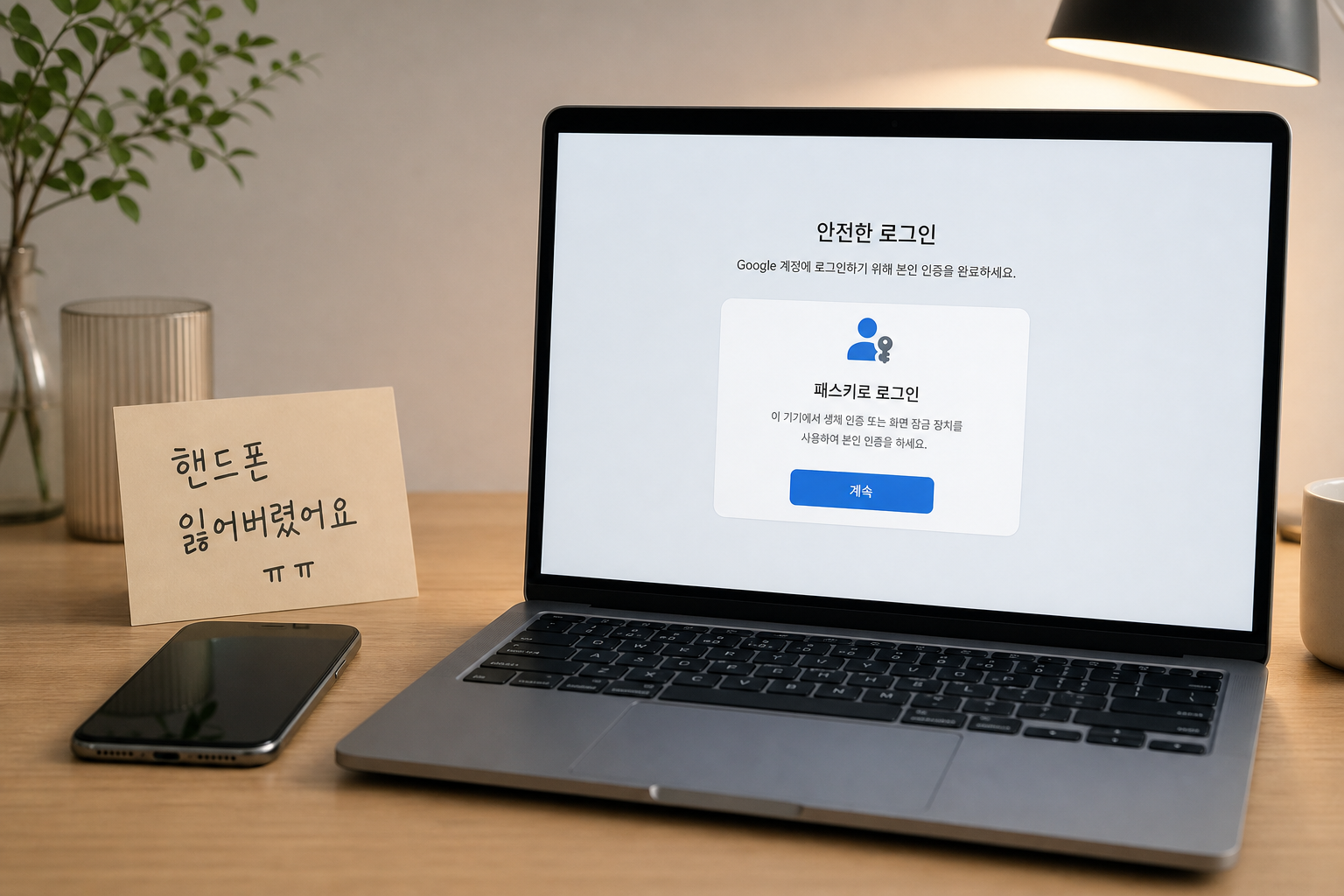 휴대폰 분실 후 노트북에서 구글 계정 보안을 확인하는 모습