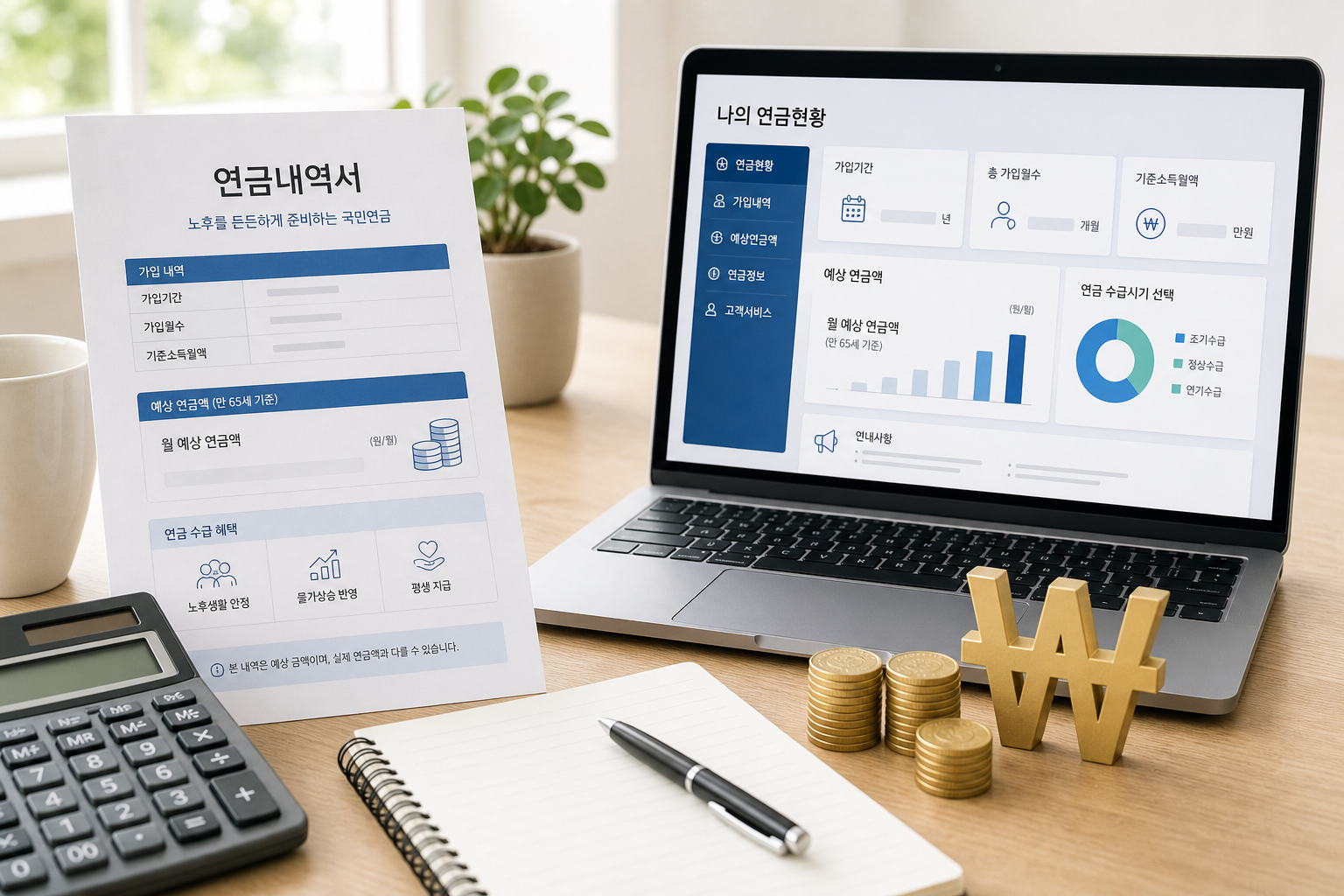 국민연금 보험료와 기준소득월액을 계산하는 모습