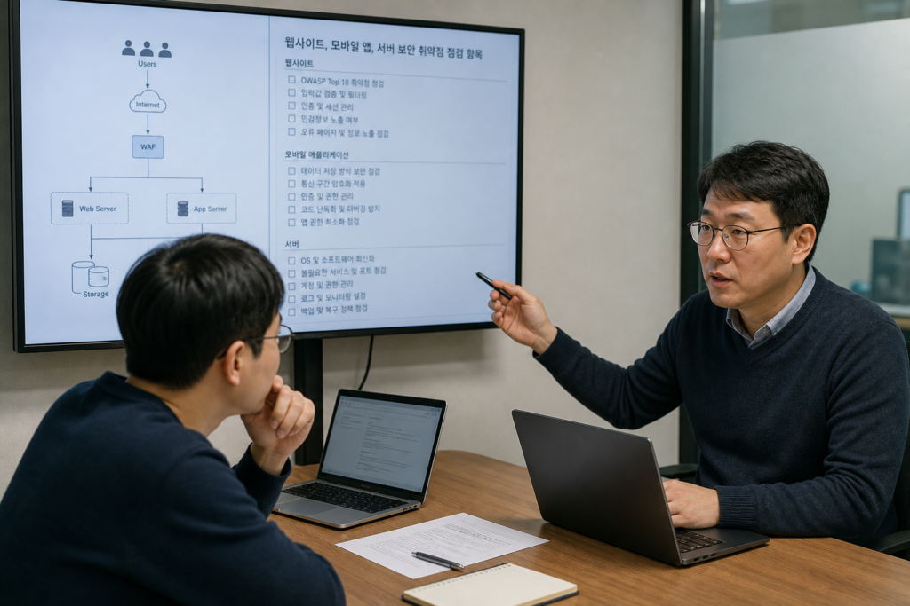 중소기업 담당자가 홈페이지·모바일앱 보안점검 항목을 확인하는 모습