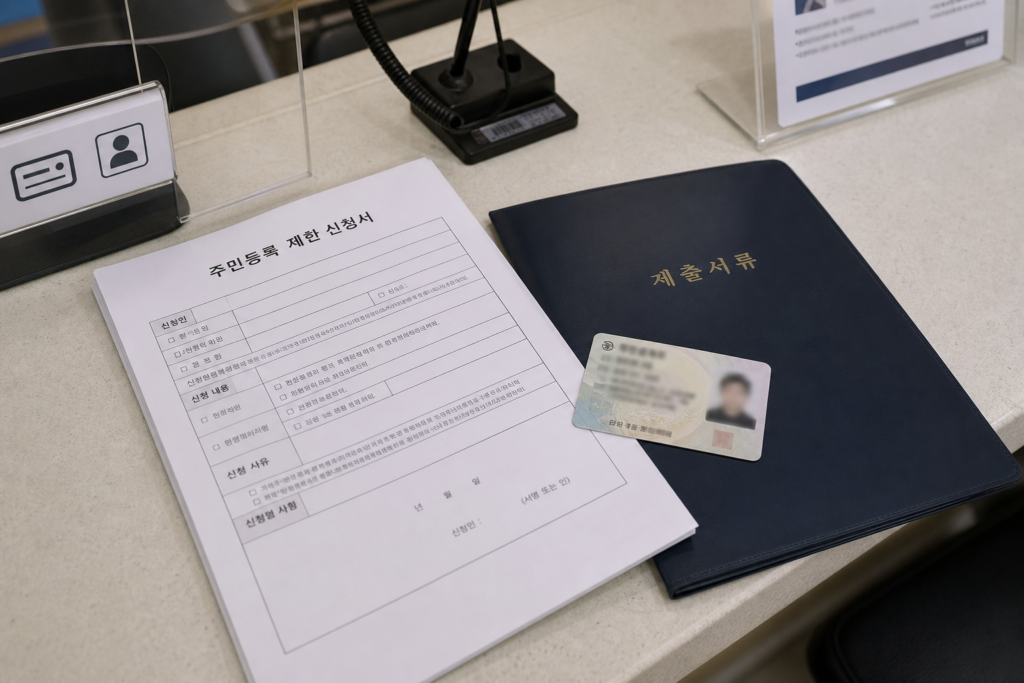 주민등록표 열람 및 등초본 교부 제한 신청서와 신분증