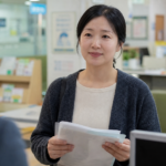 주민센터에서 주민등록표 발급 제한 서류를 준비하는 모습