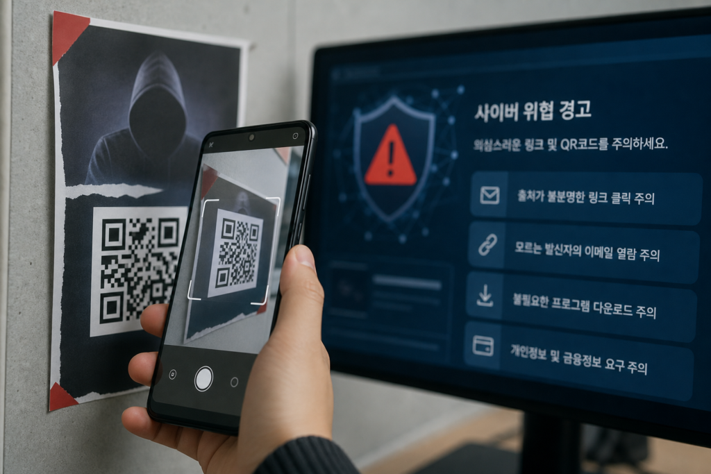 큐싱 의심 QR코드를 확인하는 스마트폰 화면