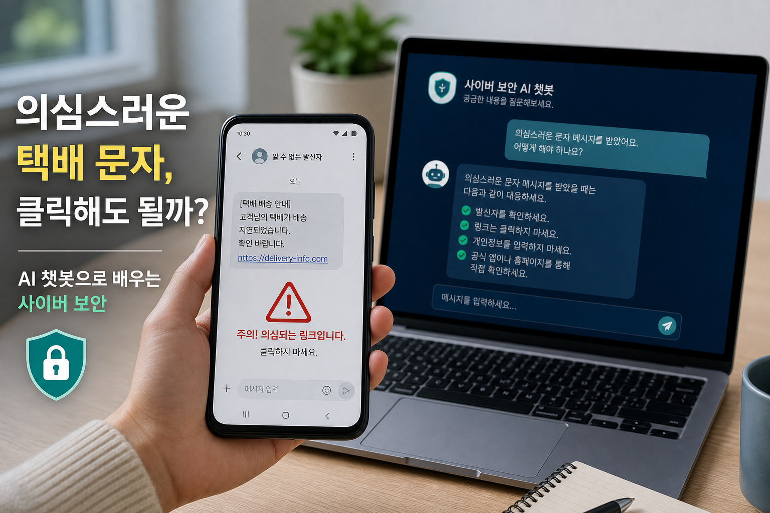 스미싱 의심 문자를 스마트폰으로 확인하는 모습