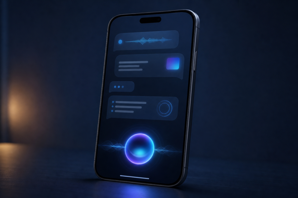iPhone Siri AI와 한국어 지원을 상징하는 이미지