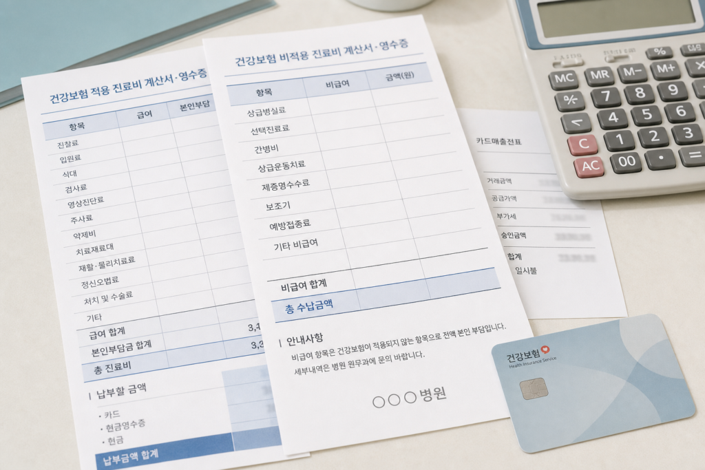급여와 비급여 진료비를 구분해 확인하는 병원비 영수증