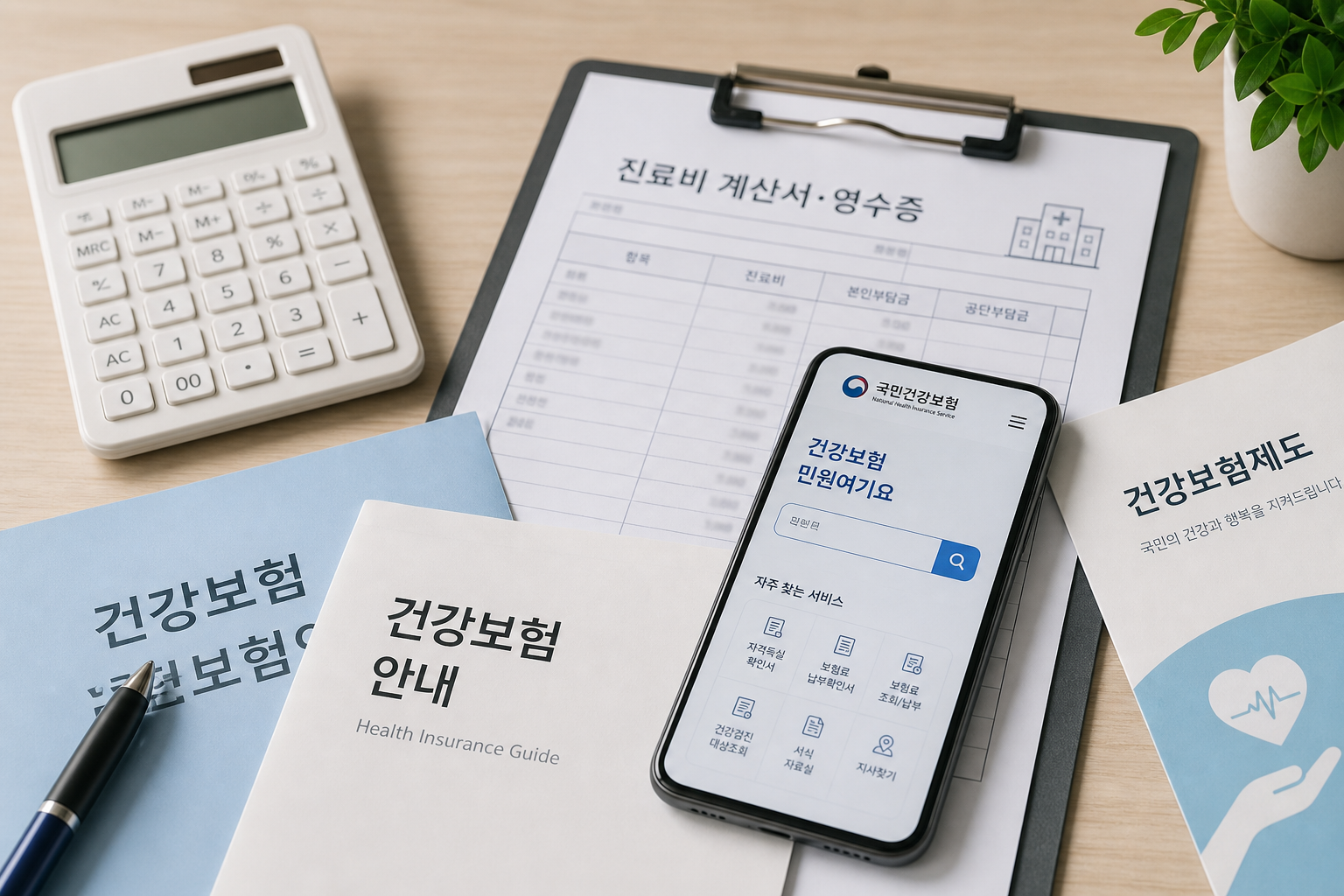 병원비와 건강보험 환급 신청 서류를 확인하는 모습