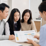 청소년과 보호자가 HPV 예방접종 일정을 확인하는 모습