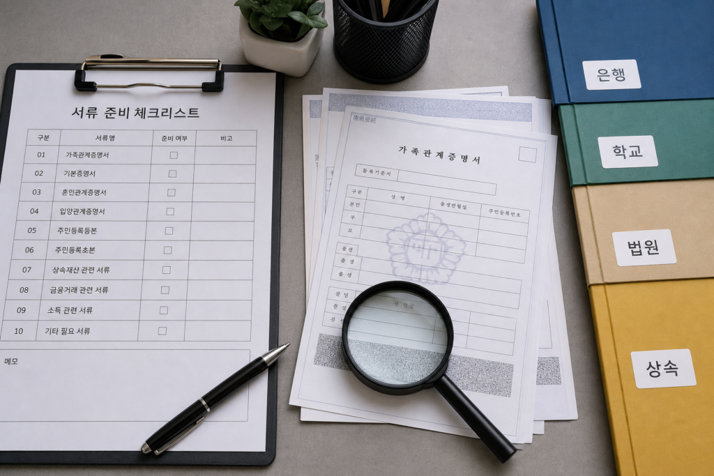은행 학교 법원 상속 제출용 가족관계증명서 체크리스트