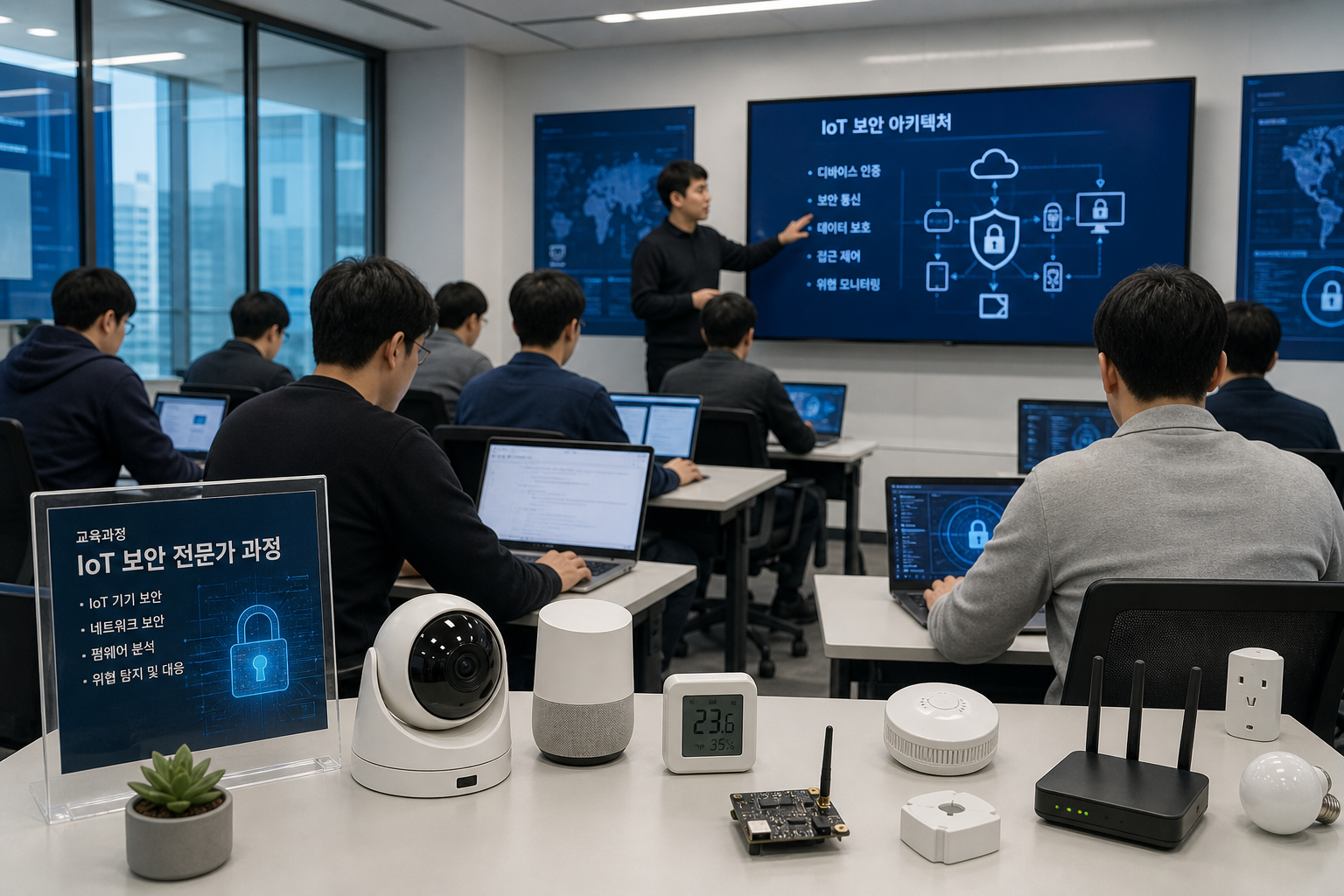 IoT 보안인증 교육에서 연결 기기 보안을 학습하는 교육 현장