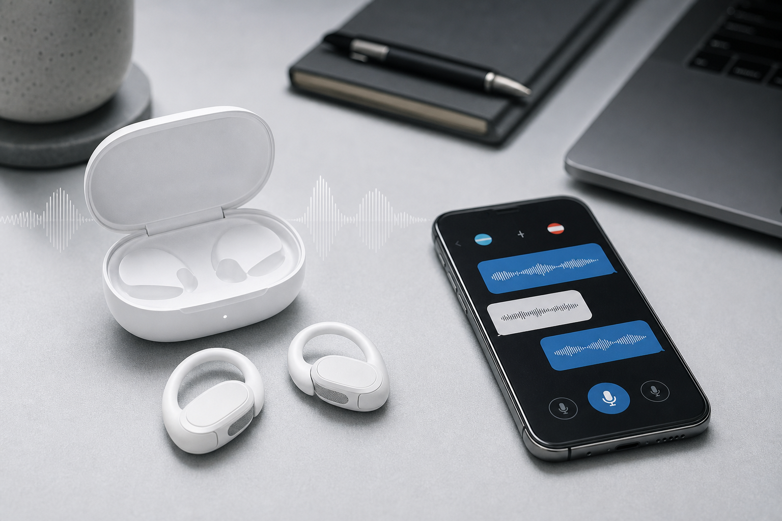 오픈형 디자인의 AirPods 5와 무선 충전 케이스
