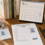 국어능력인증시험 준비물과 2026년 10월 시험 일정을 확인하는 책상