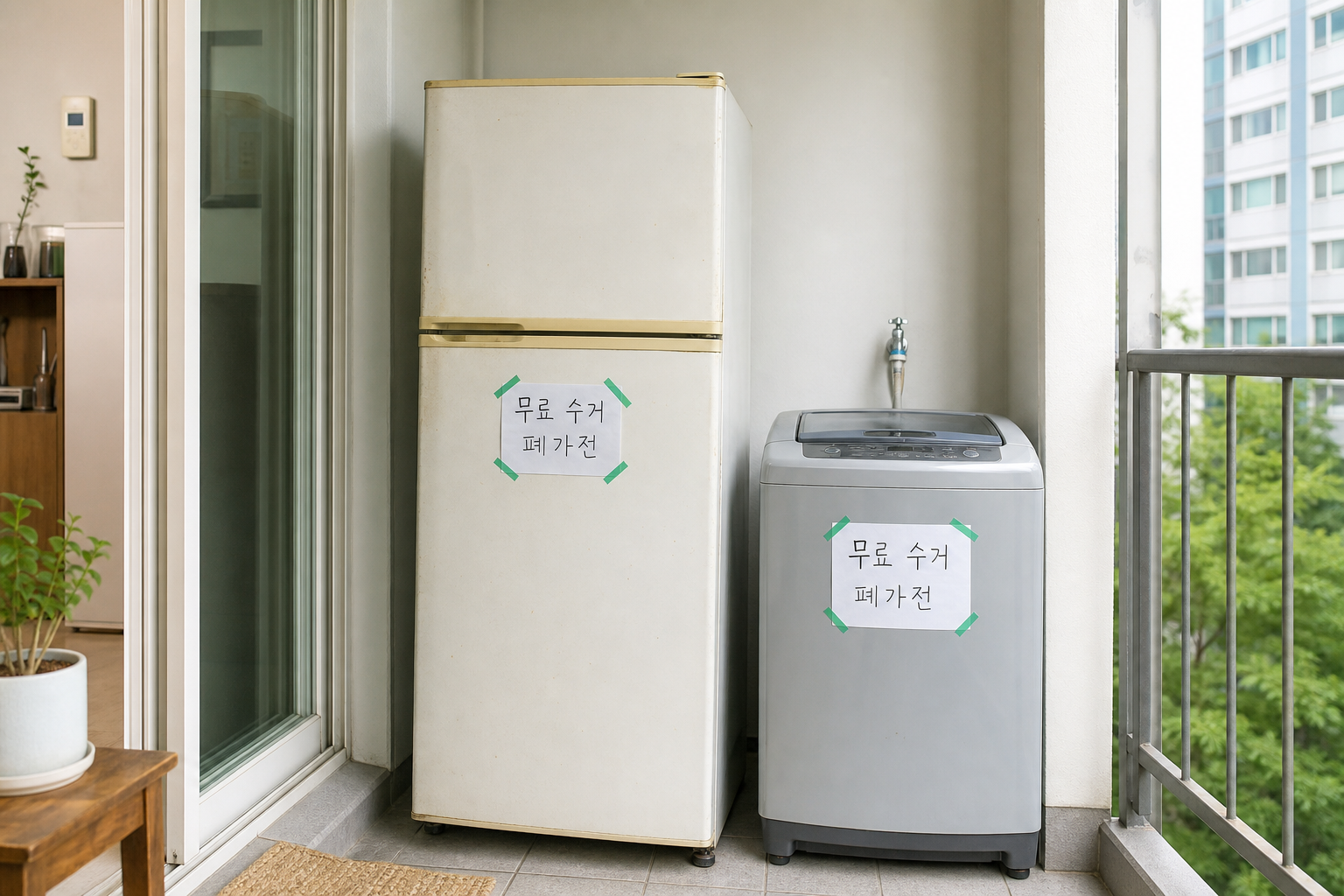 폐가전 무상방문수거를 앞두고 배출 준비된 냉장고와 세탁기