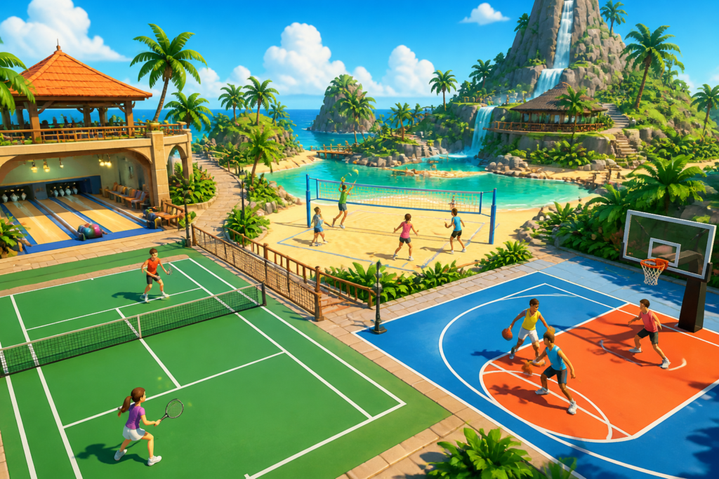 Nintendo Switch Sports Resort에서 즐길 수 있는 스포츠 리조트 분위기