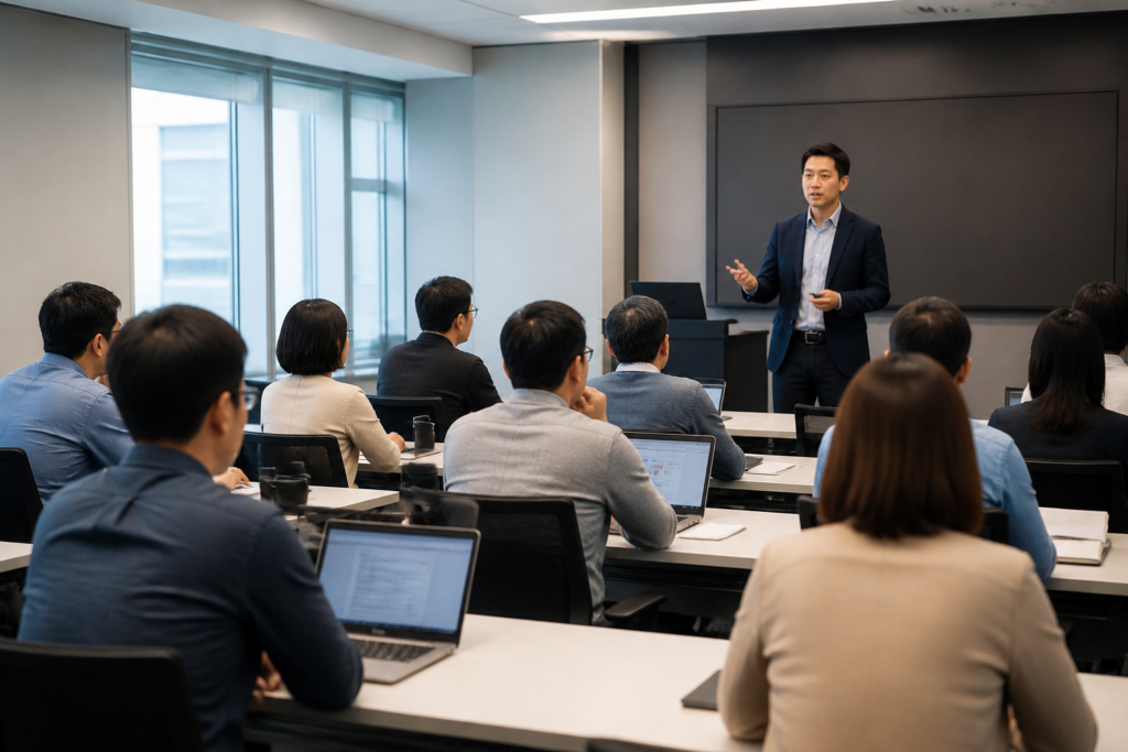 IT 기업 중장년 근로자들이 경력전환 교육에 참여하는 모습