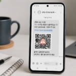 스미싱 문자와 큐싱 QR코드 의심 상황을 보여주는 스마트폰