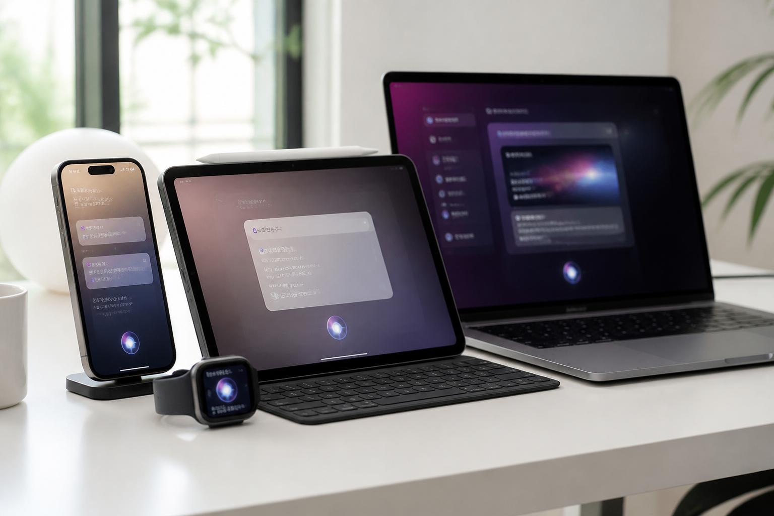 iPhone과 Apple Watch에서 Apple Intelligence와 Siri AI를 사용하는 모습