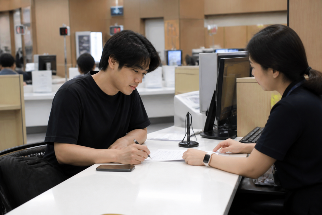 주민센터에서 전입신고를 상담하는 모습