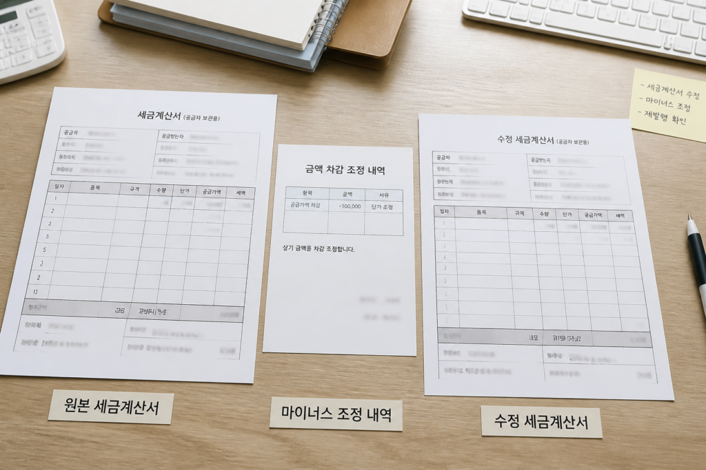 당초 세금계산서와 수정세금계산서를 비교하는 서류