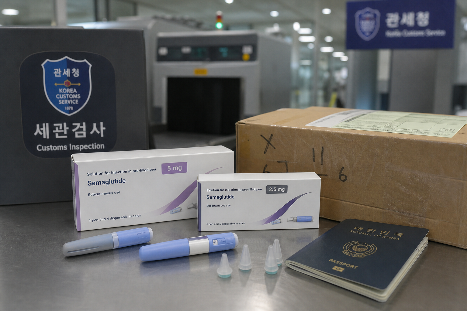 해외직구 비만치료제와 세관 검사 장면을 표현한 이미지