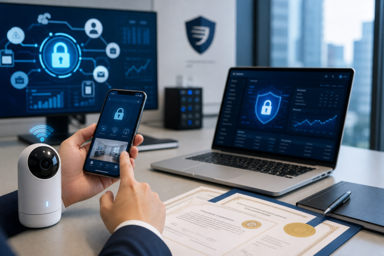 IoT 보안인증 시험과 모바일 앱 보안 점검을 준비하는 중소기업 업무 모습