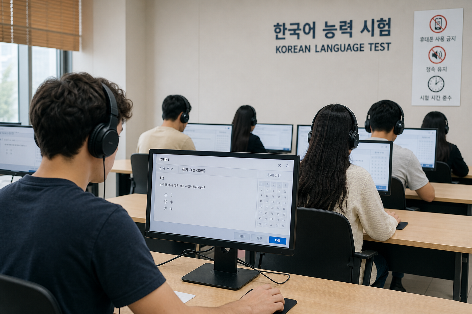 컴퓨터로 TOPIK IBT 시험을 준비하는 응시자들