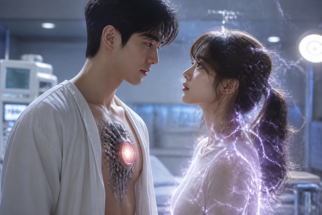 인공 심장과 전기 능력을 가진 인물의 드라마 설정 이미지