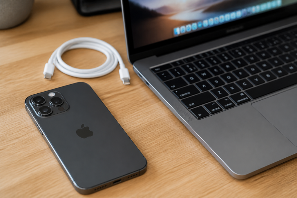 iOS 업데이트 전 아이폰을 컴퓨터에 백업하는 모습
