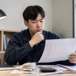 임금체불 서류를 확인하는 근로자와 노동 protection 상담 이미지
