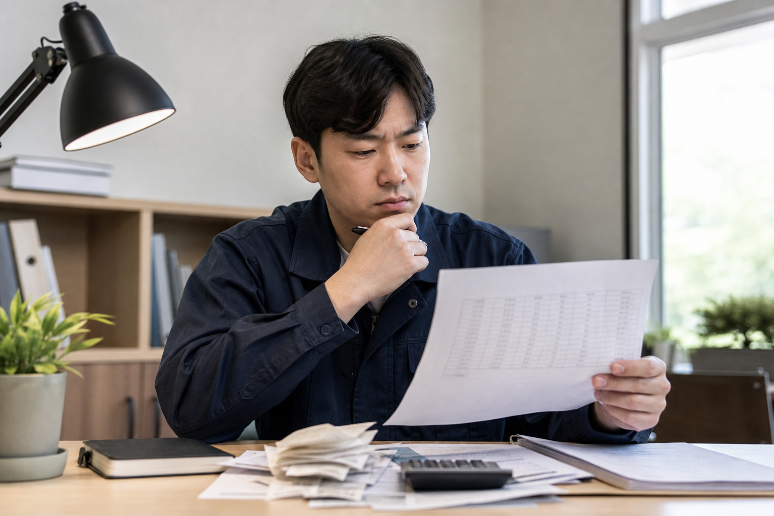 임금체불 서류를 확인하는 근로자와 노동 protection 상담 이미지