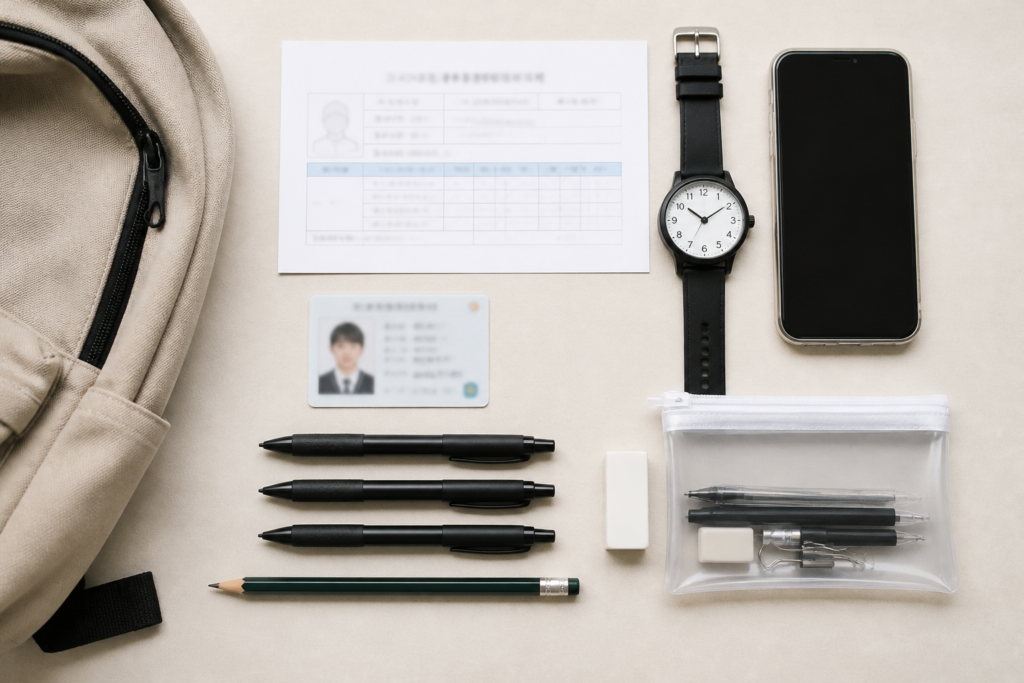 수능 수험표와 신분증, 필기구를 준비한 모습