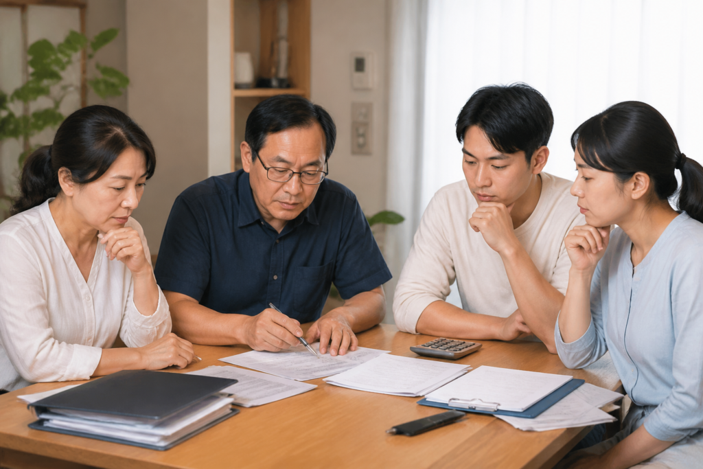 상속재산과 채무 자료를 정리하는 가족