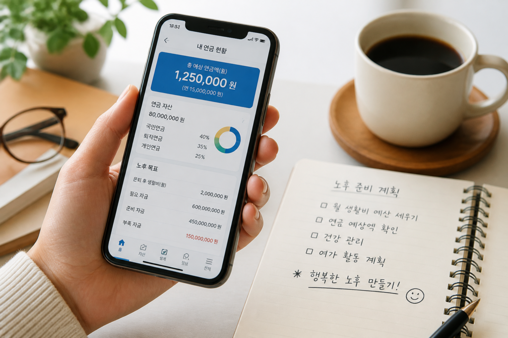 스마트폰 국민연금 앱으로 예상연금액을 조회하는 모습
