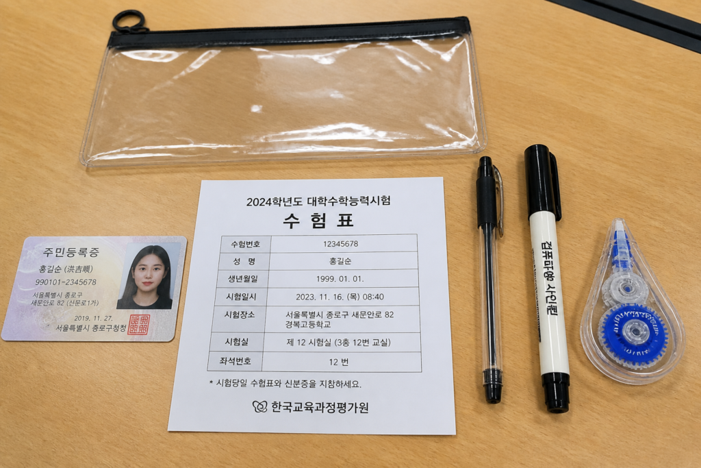 한국실용글쓰기시험 당일 준비물인 신분증과 수험표 필기구